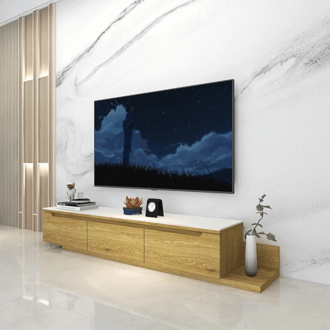 aubrey extendable wooden tv console with sintered stone top tv console megafurniture 1